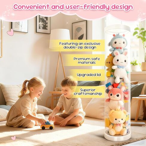 Stuffed Animal Storage Tube, Dust-Resistant 47x11 Inches Large Capacity Toy Storage Organizer with Zipper, Easy Assembly & Space Saving for Plush Toys, Playrooms Living Rooms Bedrooms White in Saudi Arabia
