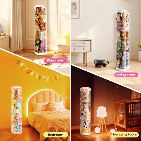 Stuffed Animal Storage Tube, Dust-Resistant 47x11 Inches Large Capacity Toy Storage Organizer with Zipper, Easy Assembly & Space Saving for Plush Toys, Playrooms Living Rooms Bedrooms White in Saudi Arabia