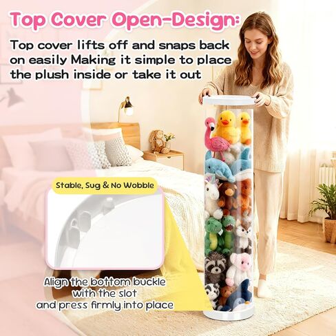 Stuffed Animal Storage Tube, Dust-Resistant 47x11 Inches Large Capacity Toy Storage Organizer with Zipper, Easy Assembly & Space Saving for Plush Toys, Playrooms Living Rooms Bedrooms White in Saudi Arabia