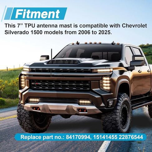 7" Upgraded Spiral Antenna，Short Radio Antenna Mast Compatible with Chevrolet Silverado 1500 2006-2025, Car Wash Proof, Internal Copper Coil for Enhanced Reception in Saudi Arabia