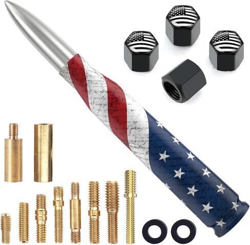 Car Truck Bullet Antenna Replacement Mast with Valve Stem Caps American Flag Style for GMC Sierra Chevy Silverado Dodge Ram 1500 2500 3500 Ford F150 F250 F350 Super Duty Raptor Accessories, Silver in Saudi Arabia