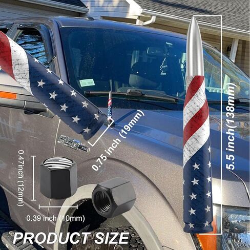Car Truck Bullet Antenna Replacement Mast with Valve Stem Caps American Flag Style for GMC Sierra Chevy Silverado Dodge Ram 1500 2500 3500 Ford F150 F250 F350 Super Duty Raptor Accessories, Silver in Saudi Arabia