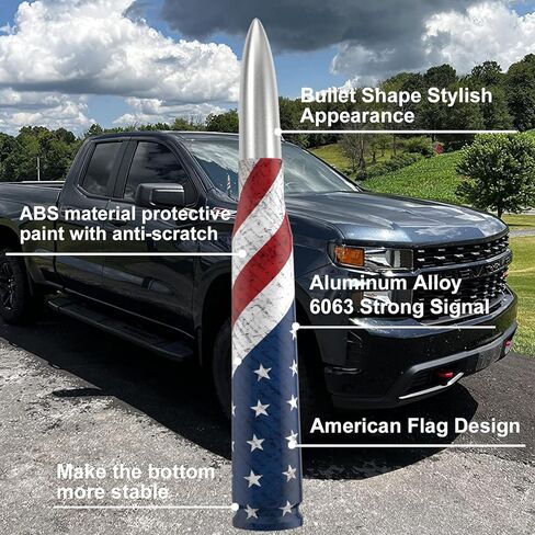Car Truck Bullet Antenna Replacement Mast with Valve Stem Caps American Flag Style for GMC Sierra Chevy Silverado Dodge Ram 1500 2500 3500 Ford F150 F250 F350 Super Duty Raptor Accessories, Silver in Saudi Arabia