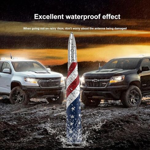 Car Truck Bullet Antenna Replacement Mast with Valve Stem Caps American Flag Style for GMC Sierra Chevy Silverado Dodge Ram 1500 2500 3500 Ford F150 F250 F350 Super Duty Raptor Accessories, Silver in Saudi Arabia