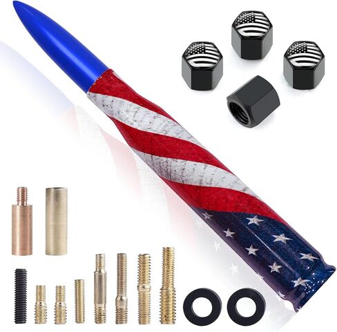 Car Truck Bullet Antenna Replacement Mast with Valve Stem Caps American Flag Style for GMC Sierra Chevy Silverado Dodge Ram 1500 2500 3500 Ford F150 F250 F350 Super Duty Raptor Accessories, Silver in Saudi Arabia