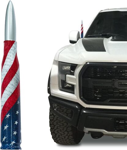 Car Truck Bullet Antenna Replacement Mast with Valve Stem Caps American Flag Style for GMC Sierra Chevy Silverado Dodge Ram 1500 2500 3500 Ford F150 F250 F350 Super Duty Raptor Accessories, Silver in Saudi Arabia