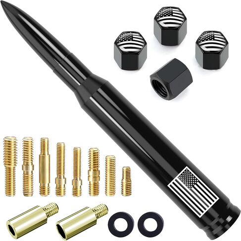 Car Truck Bullet Antenna Replacement Mast with Valve Stem Caps American Flag Style for GMC Sierra Chevy Silverado Dodge Ram 1500 2500 3500 Ford F150 F250 F350 Super Duty Raptor Accessories, Silver in Saudi Arabia