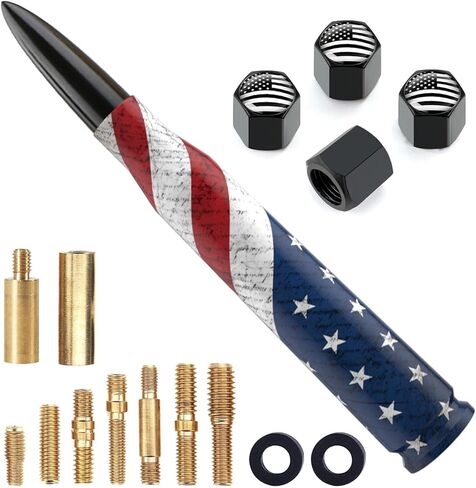 Car Truck Bullet Antenna Replacement Mast with Valve Stem Caps American Flag Style for GMC Sierra Chevy Silverado Dodge Ram 1500 2500 3500 Ford F150 F250 F350 Super Duty Raptor Accessories, Silver in Saudi Arabia