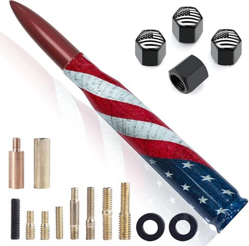 Car Truck Bullet Antenna Replacement Mast with Valve Stem Caps American Flag Style for GMC Sierra Chevy Silverado Dodge Ram 1500 2500 3500 Ford F150 F250 F350 Super Duty Raptor Accessories, Silver in Saudi Arabia