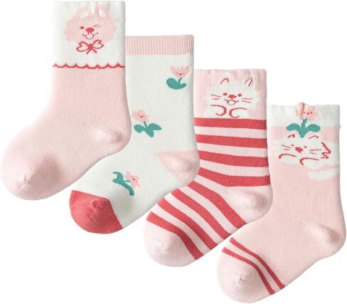 Balabala Toddler Kids Cotton Socks, 4-Pack, Soft, Comfortable, Soft Feel | 4 Pack, Toddler, Boys, Girls, Baby, Infant, Crew Socks, Cotton, House Socks, Ages 3 Months-7 Years, Comfortable, Soft in Saudi Arabia