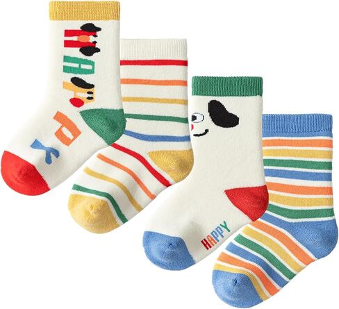 Balabala Toddler Kids Cotton Socks, 4-Pack, Soft, Comfortable, Soft Feel | 4 Pack, Toddler, Boys, Girls, Baby, Infant, Crew Socks, Cotton, House Socks, Ages 3 Months-7 Years, Comfortable, Soft in Saudi Arabia