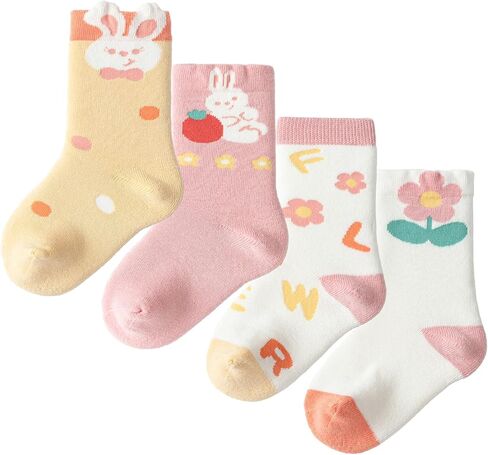 Balabala Toddler Kids Cotton Socks, 4-Pack, Soft, Comfortable, Soft Feel | 4 Pack, Toddler, Boys, Girls, Baby, Infant, Crew Socks, Cotton, House Socks, Ages 3 Months-7 Years, Comfortable, Soft in Saudi Arabia