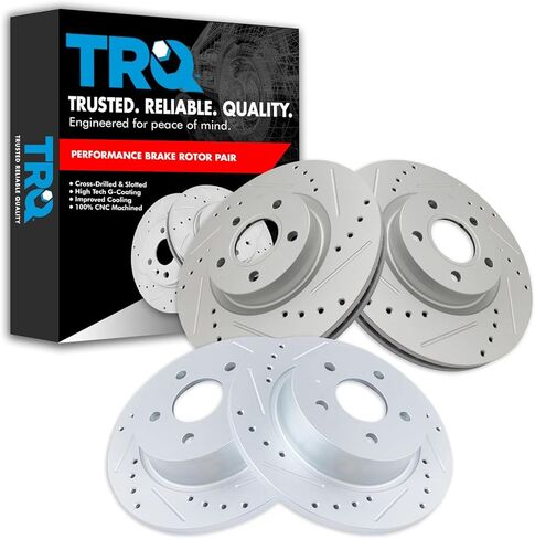 TRQ Front and Rear Performance Brake Rotors Set Premium G-Coated Cross Drilled & Slotted Compatible with 2007-2022 Nissan Altima in Kuwait