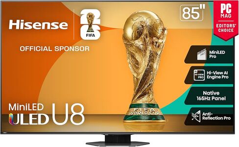 تلفزيون Hisense 75 بوصة U8 Mini-LED ULED 4K UHD Google Smart TV (75U8QG، موديل 2025) QLED، 165 هرتز أصلي، VRR 288، 5000 Nits، HDR10+، Dolby Vision IQ · Atmos، 4.1.2 قناة صوت (متجدد) in Saudi Arabia
