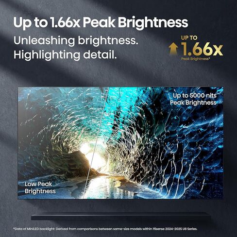 تلفزيون Hisense 75 بوصة U8 Mini-LED ULED 4K UHD Google Smart TV (75U8QG، موديل 2025) QLED، 165 هرتز أصلي، VRR 288، 5000 Nits، HDR10+، Dolby Vision IQ · Atmos، 4.1.2 قناة صوت (متجدد) in Saudi Arabia