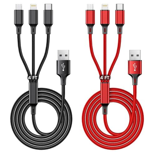 Multi USB Charging Cable 2Pack 4FT, 3 in 1 Charger Cord Universal Charger | 3 in 1 Phone Charger Cord with Type-C, Micro USB, L Port, Travel Charger for iPhone 17/16/14-8 Samsung Galaxy (Charging Only) in Kuwait