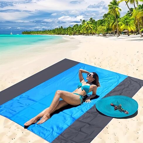 Beach Blanket, Extra Large Sandproof Waterproof Picnic Blanket, Lightweight, Compact, Ideal for Hiking, Camping(Blue- 79" X 55") in Saudi Arabia