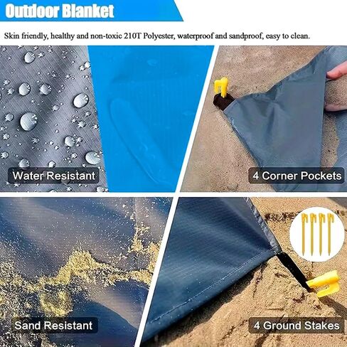 Beach Blanket, Extra Large Sandproof Waterproof Picnic Blanket, Lightweight, Compact, Ideal for Hiking, Camping(Blue- 79" X 55") in Saudi Arabia