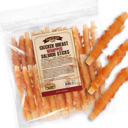 Gootoe Chicken Breast Wrapped Salmon Sticks 6oz, All Natural, Grain-Free, Low Fat, Premium Training Chews, Healthy & Easily Digestible in Kuwait