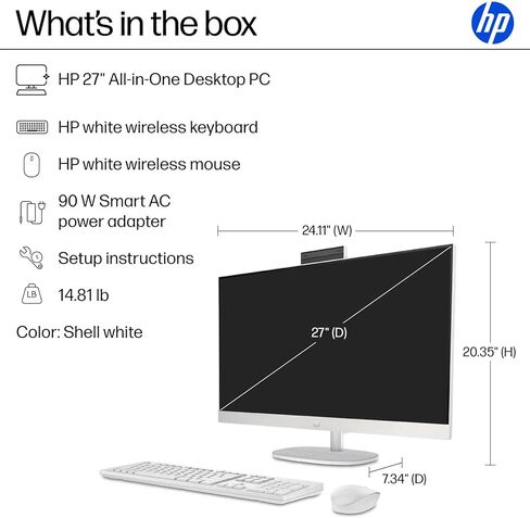 كمبيوتر مكتبي HP 2026 الكل في واحد مقاس 27 بوصة، شاشة لمس FHD مضادة للتوهج، 12 نواة Intel Core Ultra 7 255U، ذاكرة الوصول العشوائي DDR5 سعة 32 جيجابايت، 1 تيرابايت Gen4 SSD، قابل للتعديل، WiFi 6، بلوتوث 5.3، Win 11 Pro، للأعمال والطلاب in Saudi Arabia