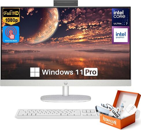 كمبيوتر مكتبي HP 27 بوصة الكل في واحد، Intel 12-Core Ultra 7 255U (5.2 جيجا هرتز)، شاشة لمس FHD مضادة للتوهج 27 بوصة، 32 جيجابايت DDR5 5600MT/s، 1 تيرابايت Gen4 SSD، زاوية قابلة للتعديل، WiFi 6، بلوتوث، Win 11 Pro، مع ملحقات in Kuwait