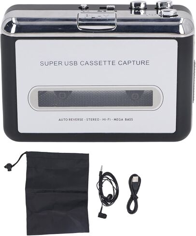 مشغل كاسيت محمول، محول كاسيت USB إلى MP3 مع سماعة رأس، محول مشغل شريط كاسيت محمول لالتقاط الموسيقى إلى قرص مضغوط، in Kuwait