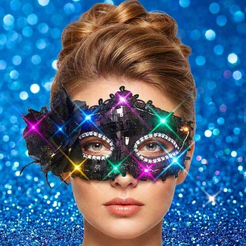 Unicra Black Masquerade Mask Light Up Halloween Masks for Women and Adult in Saudi Arabia