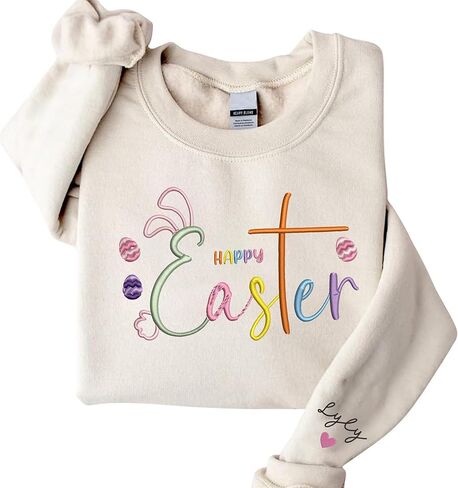 Personalized Happy Easter Embroidered Sweatshirt, Easter Sweatshirt For Women, Easter Shirts For Women, Easter Womens Shirt, Bunny Sweatshirts, Gift For Easter Day in Saudi Arabia