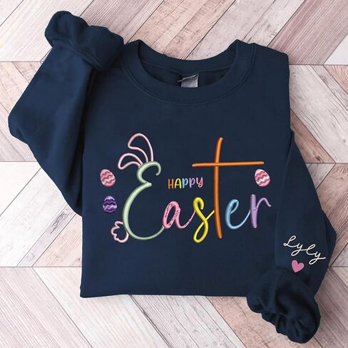 Personalized Happy Easter Embroidered Sweatshirt, Easter Sweatshirt For Women, Easter Shirts For Women, Easter Womens Shirt, Bunny Sweatshirts, Gift For Easter Day in Saudi Arabia