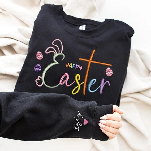 Personalized Happy Easter Embroidered Sweatshirt, Easter Sweatshirt For Women, Easter Shirts For Women, Easter Womens Shirt, Bunny Sweatshirts, Gift For Easter Day in Saudi Arabia