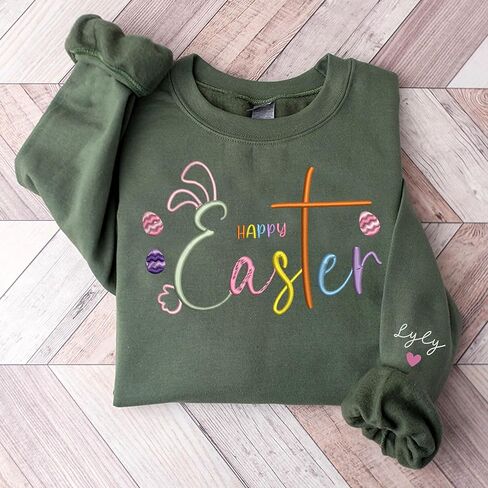 Personalized Happy Easter Embroidered Sweatshirt, Easter Sweatshirt For Women, Easter Shirts For Women, Easter Womens Shirt, Bunny Sweatshirts, Gift For Easter Day in Saudi Arabia