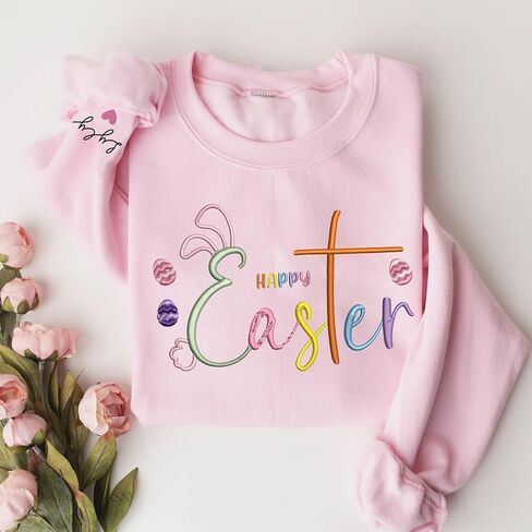 Personalized Happy Easter Embroidered Sweatshirt, Easter Sweatshirt For Women, Easter Shirts For Women, Easter Womens Shirt, Bunny Sweatshirts, Gift For Easter Day in Saudi Arabia