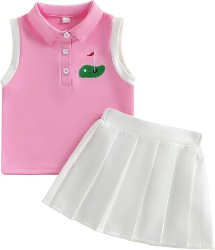 Toddler Baby Girl Golf Outfit Golf Sleeveless Polo T-shirt Tops Pleated Mini Skirt Set Cute Girl Summer Clothes in Saudi Arabia