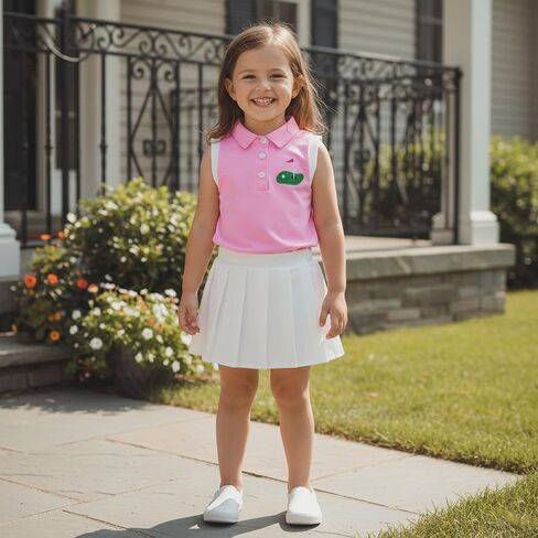 Toddler Baby Girl Golf Outfit Golf Sleeveless Polo T-shirt Tops Pleated Mini Skirt Set Cute Girl Summer Clothes in Saudi Arabia