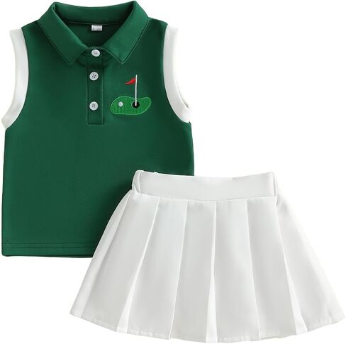 Toddler Baby Girl Golf Outfit Golf Sleeveless Polo T-shirt Tops Pleated Mini Skirt Set Cute Girl Summer Clothes in Saudi Arabia