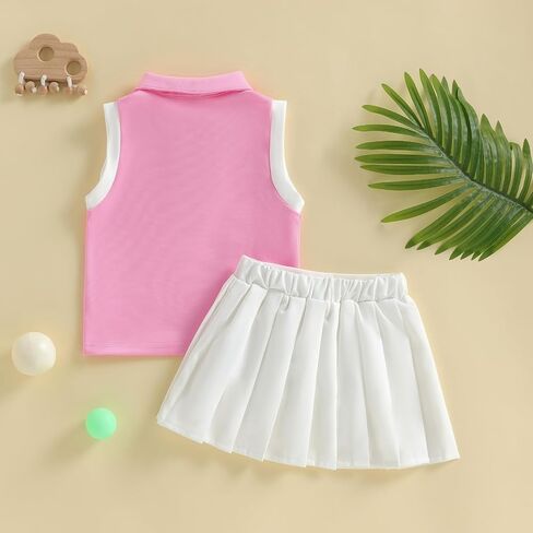 Toddler Baby Girl Golf Outfit Golf Sleeveless Polo T-shirt Tops Pleated Mini Skirt Set Cute Girl Summer Clothes in Saudi Arabia