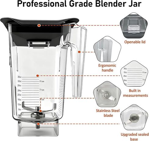 لكوب إبريق بديل Blendtec Wildside+ Jar متوافق مع حاوية السلسلة الكلاسيكية/المصممة/المحترفة/التجارية - سعة مزج 36 أونصة، ضمان كامل لمدة عامين in Kuwait