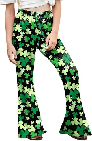 Girls Valentine's Day Heart Print Bell Bottom Mardi Gras Carnival Party Flared Pants with Pockets 5-14 Years in Kuwait