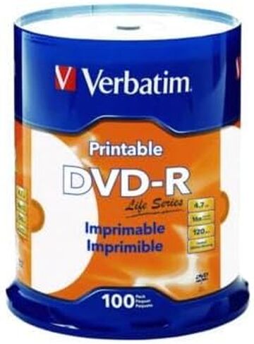 عمود دوران قرص DVD-R قابل للطباعة من سلسلة Verbatim Life، عبوة من 100 قرص in Saudi Arabia