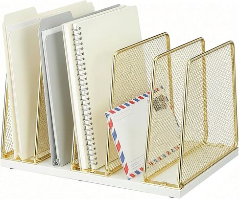 AUPSEN Vertical File Organizer for Desk, 5-Section Wooden Desktop File Folder Holder Sorter Storage Rack Stand, Paper Desk Organizer, Workspace Organizers for Office Supplies, Black in Saudi Arabia