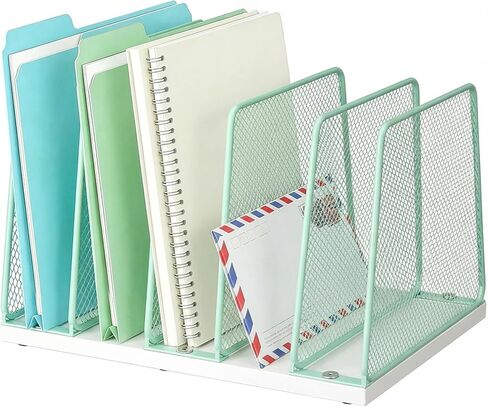 AUPSEN Vertical File Organizer for Desk, 5-Section Wooden Desktop File Folder Holder Sorter Storage Rack Stand, Paper Desk Organizer, Workspace Organizers for Office Supplies, Black in Saudi Arabia