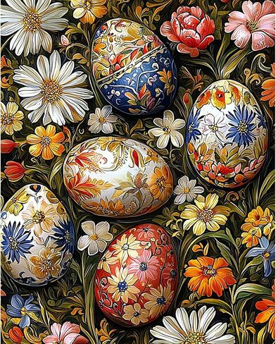 RICUVED Easter Paint by Numbers for Adults, Cake Paint by Numbers Kit for Adults Beginners, Eggs DIY Acrylic Oil Painting on Canvas Easy for Gift Home Wall Decor 16x20 Inch in Saudi Arabia