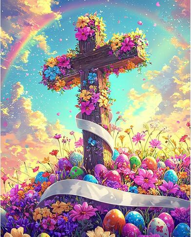 RICUVED Easter Paint by Numbers for Adults, Cake Paint by Numbers Kit for Adults Beginners, Eggs DIY Acrylic Oil Painting on Canvas Easy for Gift Home Wall Decor 16x20 Inch in Saudi Arabia
