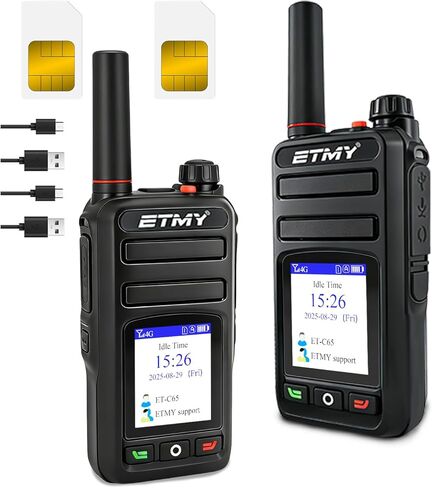 راديو ETMY الخلوي للدفع والتحدث ثنائي الاتجاه غير محدود - تغطية 4G LTE على الصعيد الوطني، أجهزة اتصال لاسلكية طويلة المدى، خدمة بيانات مجانية مدى الحياة للجهاز - عبوتان in Saudi Arabia