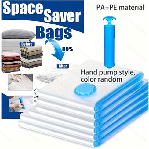 4/6/9-Piece Vacuum Compression Bag Set with Hand Pump, Individually Packed. Large-capacity multi-size combo for travel, space-sa(1S-1M-1L-pump) in Saudi Arabia