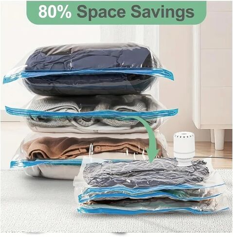 4/6/9-Piece Vacuum Compression Bag Set with Hand Pump, Individually Packed. Large-capacity multi-size combo for travel, space-sa(1S-1M-1L-pump) in Saudi Arabia