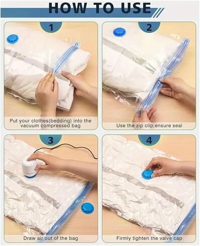 4/6/9-Piece Vacuum Compression Bag Set with Hand Pump, Individually Packed. Large-capacity multi-size combo for travel, space-sa(1S-1M-1L-pump) in Saudi Arabia