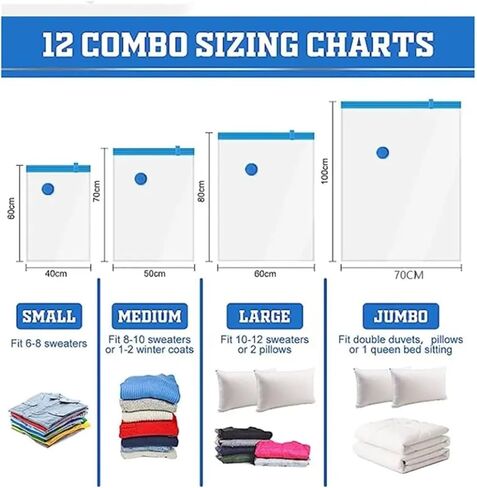 ABDR-12PCS أكياس تخزين فراغ السفر مع مضخة كهربائية أكياس ختم فراغ للأمتعة أكياس توفير المساحة للملابس الاتحاد الأوروبي التوصيل in Kuwait
