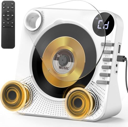 CD Player with Bluetooth, Desktop CD Player for Home,HiFi Speakers,Remote Control,USB,LED Display,Timer,Repeat,EQ Sound,AUX/3.5mm Earphone Jack,Kids,Gift-White in Kuwait