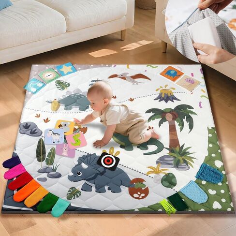 بساط لعب الأطفال الفاخر من TINYHARBO بمقاس 50x50، 4 مناطق تنموية مع غطاء قابل للإزالة والغسل في الغسالة، بساط لعب مبطن سميك جدًا، سهل التنظيف للرضع والأطفال الصغار والرضع in Kuwait